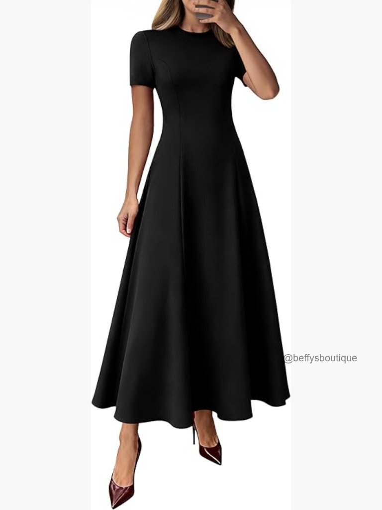 Wedding Guest Maxi Dress With Pockets Short Sleeve Flowy A Line Formal Pleated